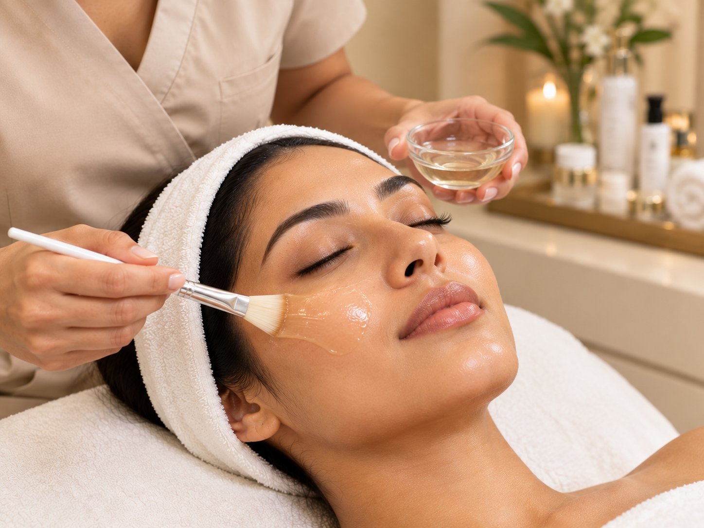 A Kaaya Glow esthetician performing a facial treatment