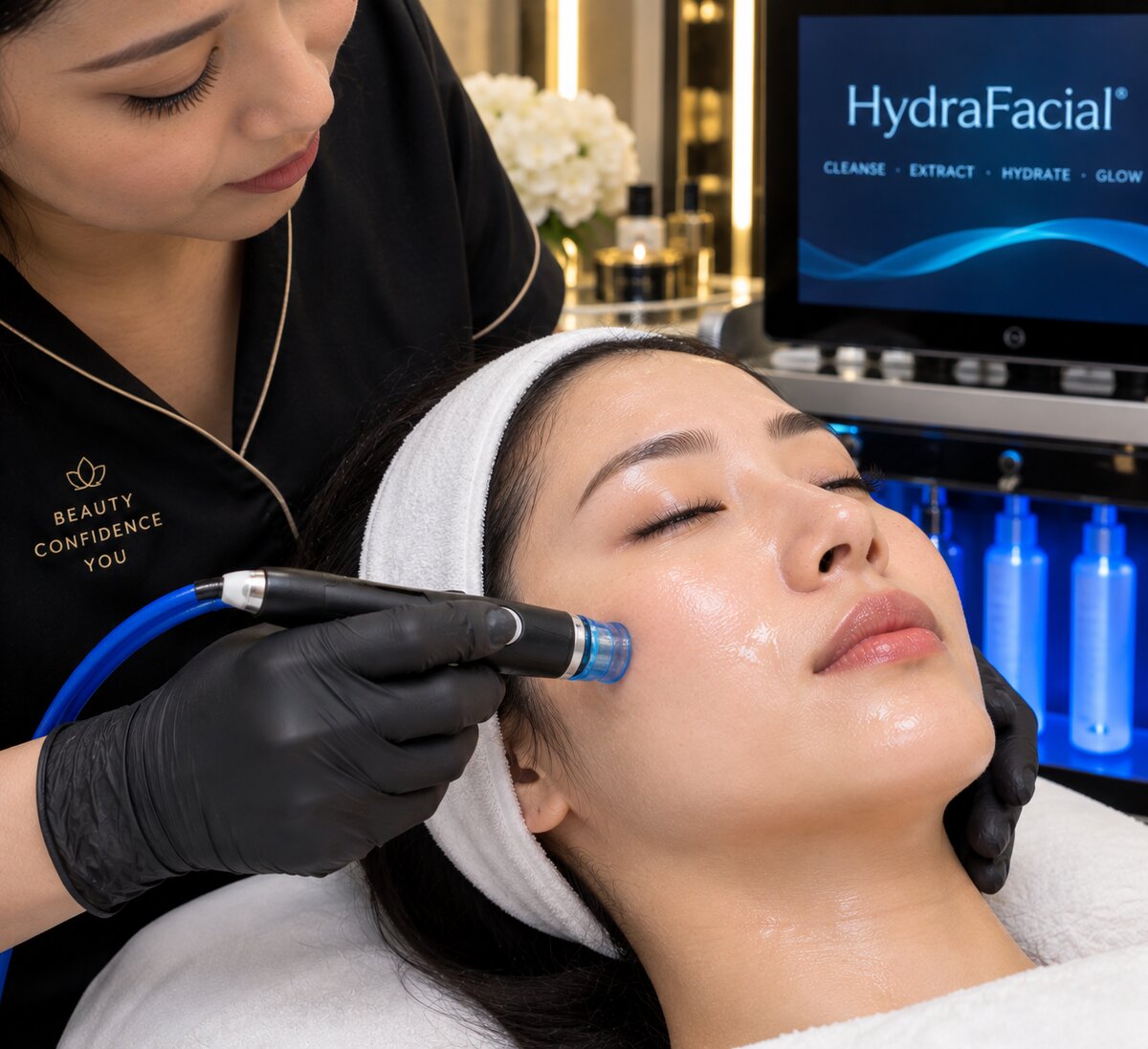 Hydra facial, mid-session.